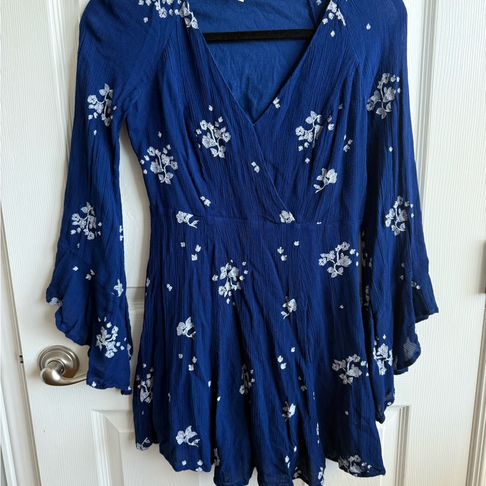 Free People Blue Floral Long Sleeve Dress